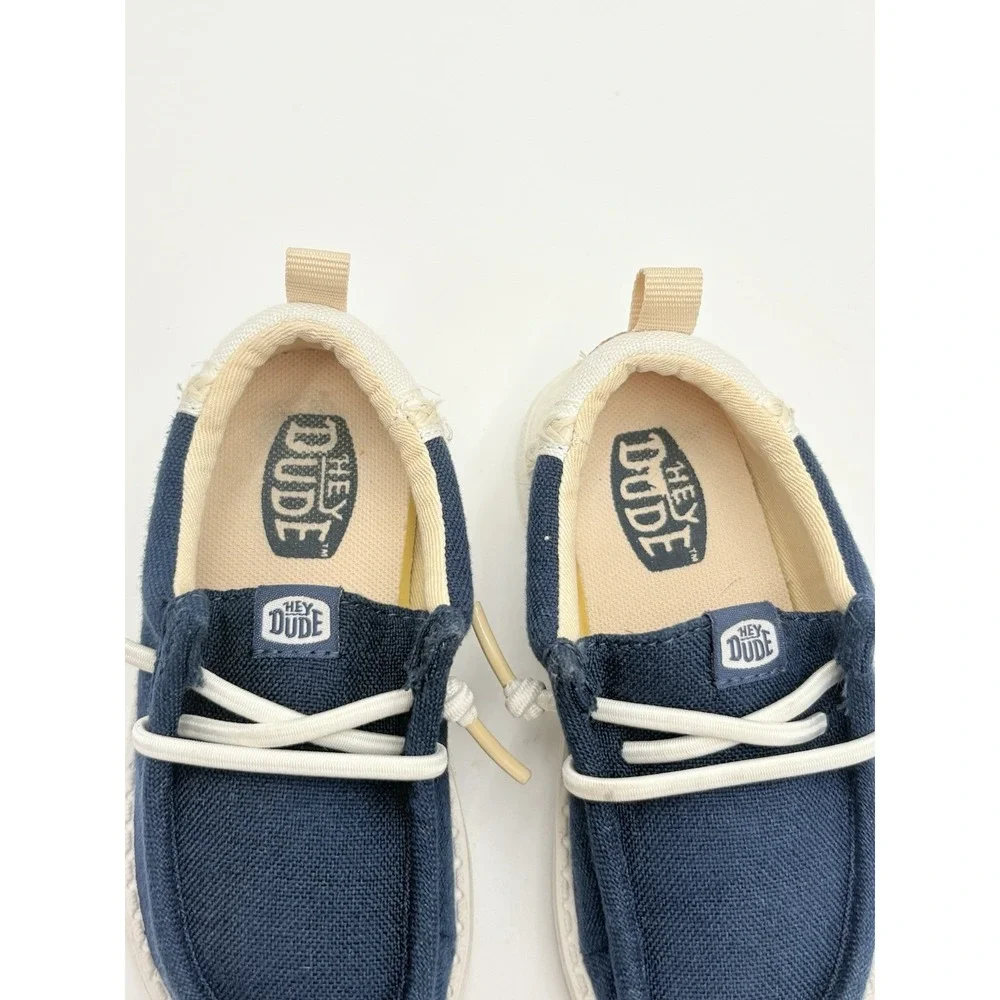 Hey Dude Wally Toddler Linen Natural Navy Shoes Size C8